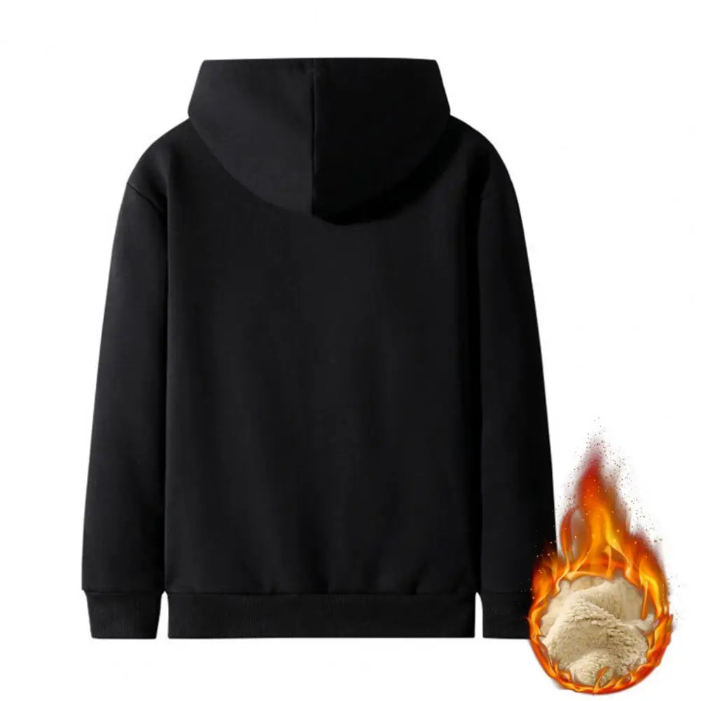 Trendy Sweatshirt Coat Front Pockets Warm Zipper Lamb Wool Jacket Men and Woman Winter Pure Color Plush Lined Cardigan Hoodie