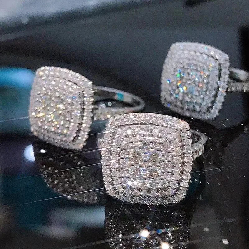 Huitan Bling Bling Cubic Zirconia Rings for Women Fashion Square Shaped Luxury Female Accessories Party Versatile Trendy Jewelry