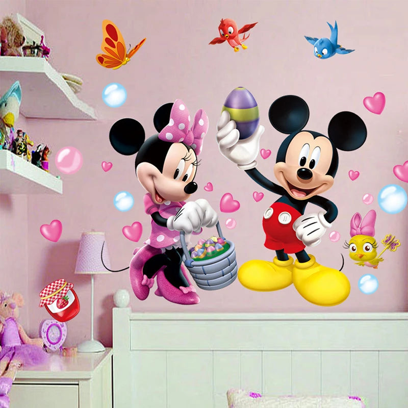 Cartoon Mickey Minnie Wall Stickers For Kids Room Bedroom Wall Decoration Movie Posters Door Sticker Gifts for kids