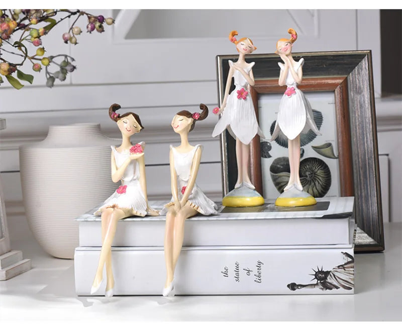 2pcs/set Beautiful Angel Resin Craft Fairy Figurines Wedding Gift Home Decoration hogar moderno fairy nordic garden angel