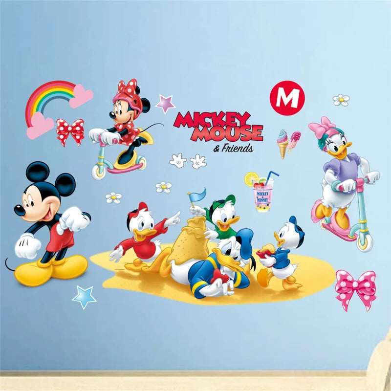 Cartoon Mickey Minnie Wall Stickers For Kids Room Bedroom Wall Decoration Movie Posters Door Sticker Gifts for kids