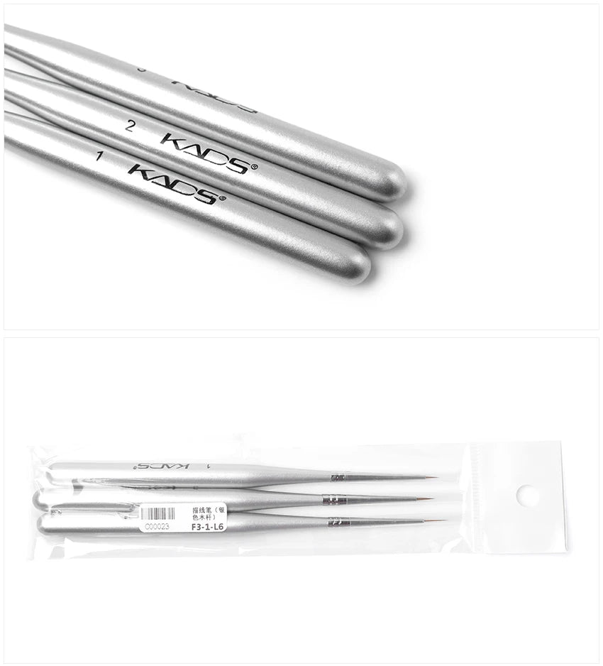 KADS 5*3Pcs Nail Art Liner Brush Set French Lines Stripe Flower Painting Pen Drawing Brush Wooden Handle Manicure Tools Silver