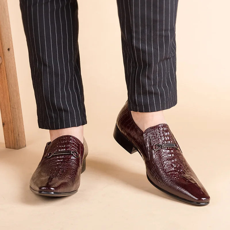 Fashion Men Casual Leather Shoes Crocodile Pattern Luxury Dress Shoes Slip-on Wedding Shoes Leather Brogues Big Size 38-48