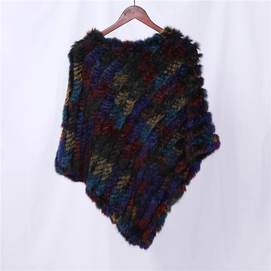 Genuine Rabbit Fur Knitted Natural Fur Poncho Fashion Wrap Coat Shawl Lady Scarf Natural Fur Wedding Party Wholesale Cape