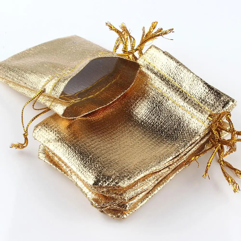 50Pcs/lot 7x9cm 9x12cm Gold Silver Color Adjustable Jewelry Packing Bags For Party Candy Drawstring Wedding Gift Bags
