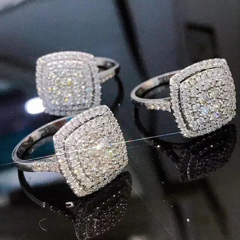 Huitan Bling Bling Cubic Zirconia Rings for Women Fashion Square Shaped Luxury Female Accessories Party Versatile Trendy Jewelry