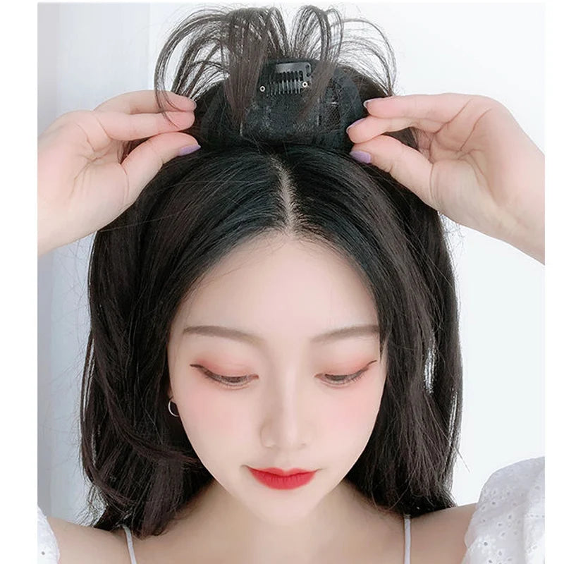 AOOSOO Long Straight Hair with Black Brown Hairpin Bangs High Temperature Fiber Hair Topper Clip In hair Extensions 2styles