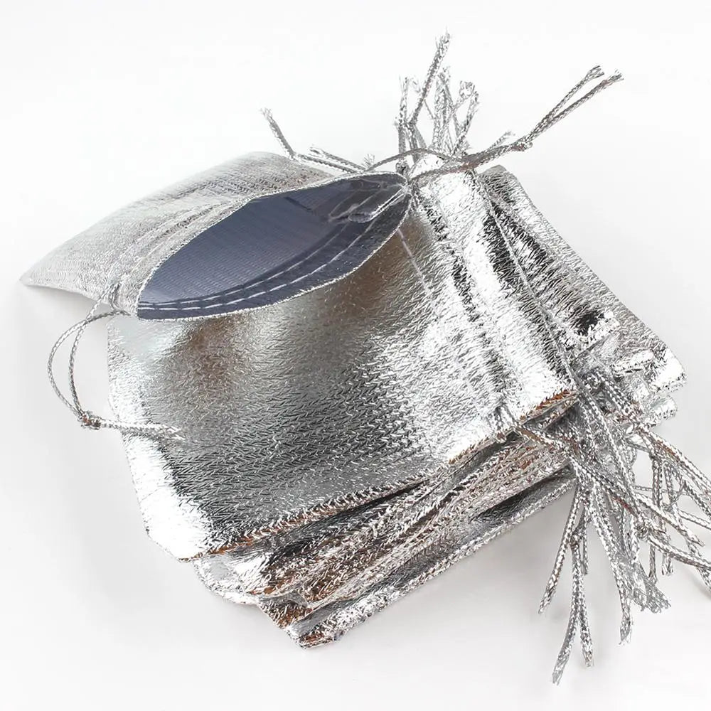50Pcs/lot 7x9cm 9x12cm Gold Silver Color Adjustable Jewelry Packing Bags For Party Candy Drawstring Wedding Gift Bags