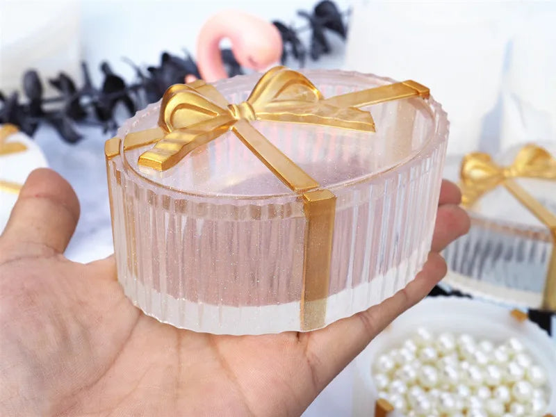 Love Storage Box Resin Crystal Silicone Mold DIY Bow Square Circular Oval Stripe Gift Gar Epoxy Mold Home Decoration Storage