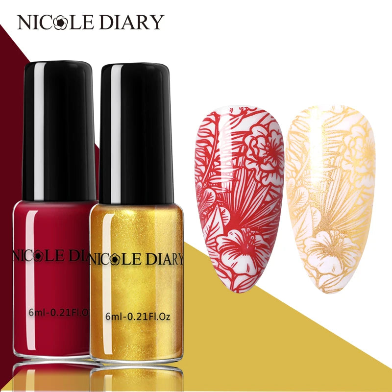 NICOLE DIARY 6pcs Nail Stamping Polish Cuticle Oil Nail File Set 4/2pcs Stamp Printing Nail Art Lacquers DIY Stamping Tool Kits