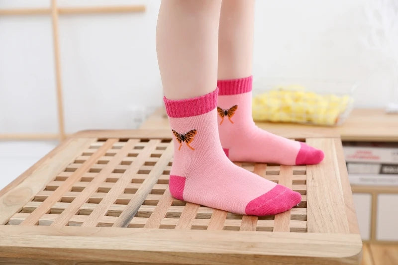 Spring Autumn Girls Socks Butterfly Cotton Candy Colors Socks For Girls 1- 16 Year Kids Socks 5 pairs/lot