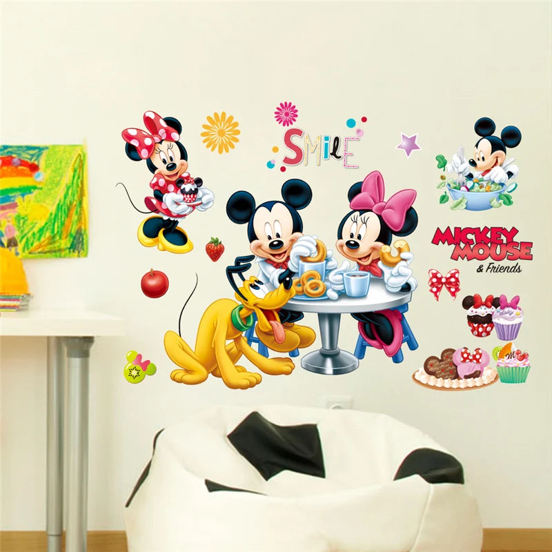 Cartoon Mickey Minnie Wall Stickers For Kids Room Bedroom Wall Decoration Movie Posters Door Sticker Gifts for kids