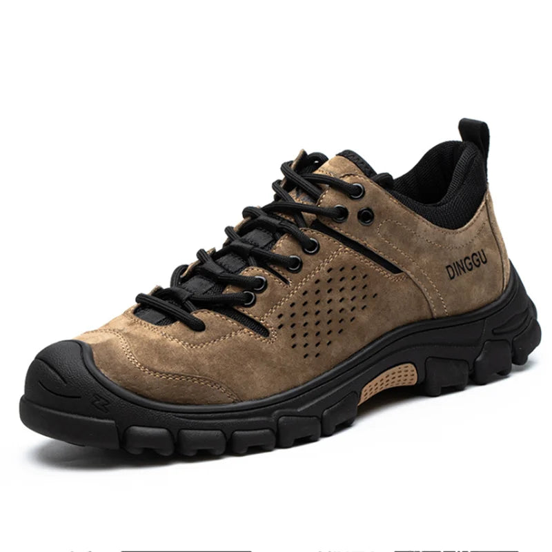 Genuine Leather Work Boots Winter Men Safety Shoes Plus Velvet Warmth Non-slip Steel Toe Cap Indestructible Work Shoes Designer