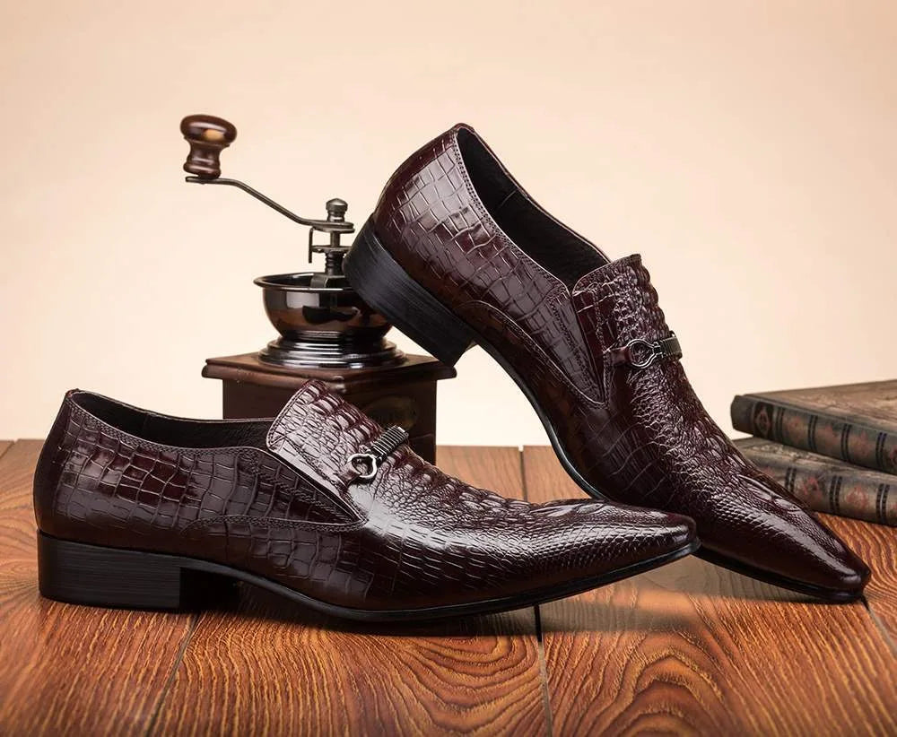 Fashion Men Casual Leather Shoes Crocodile Pattern Luxury Dress Shoes Slip-on Wedding Shoes Leather Brogues Big Size 38-48