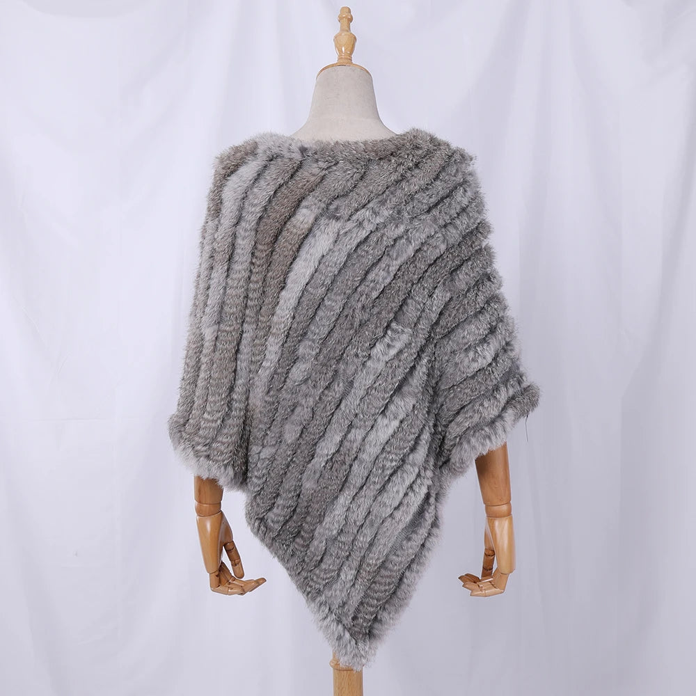 Genuine Rabbit Fur Knitted Natural Fur Poncho Fashion Wrap Coat Shawl Lady Scarf Natural Fur Wedding Party Wholesale Cape