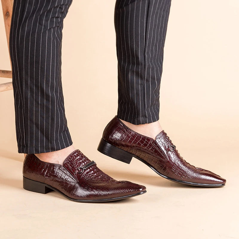 Fashion Men Casual Leather Shoes Crocodile Pattern Luxury Dress Shoes Slip-on Wedding Shoes Leather Brogues Big Size 38-48