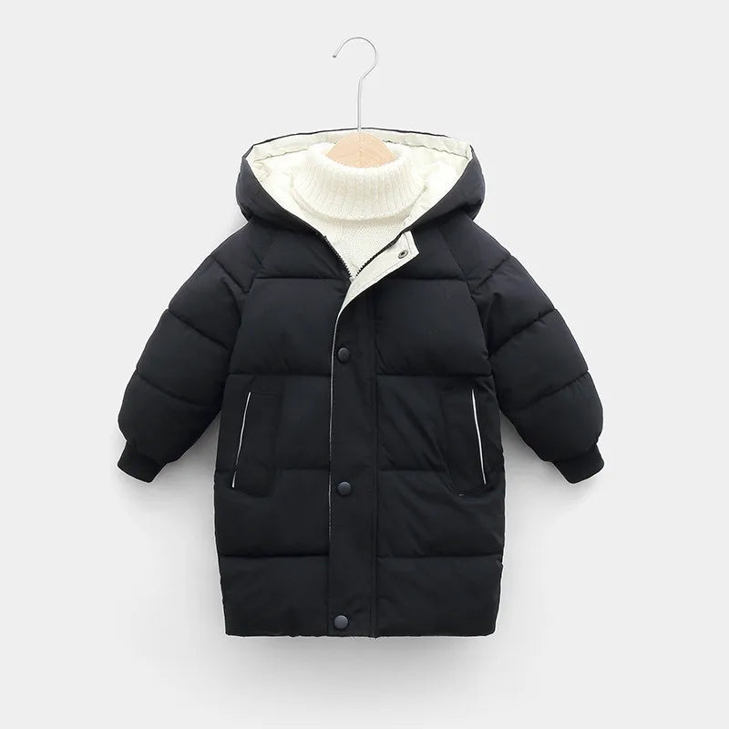 4-10 Years Boys Long Down Jackets Winter Kids Girls Thick Warm Hooded Outerwear Children Waistcoat Coat Fashion Casual Clothing
