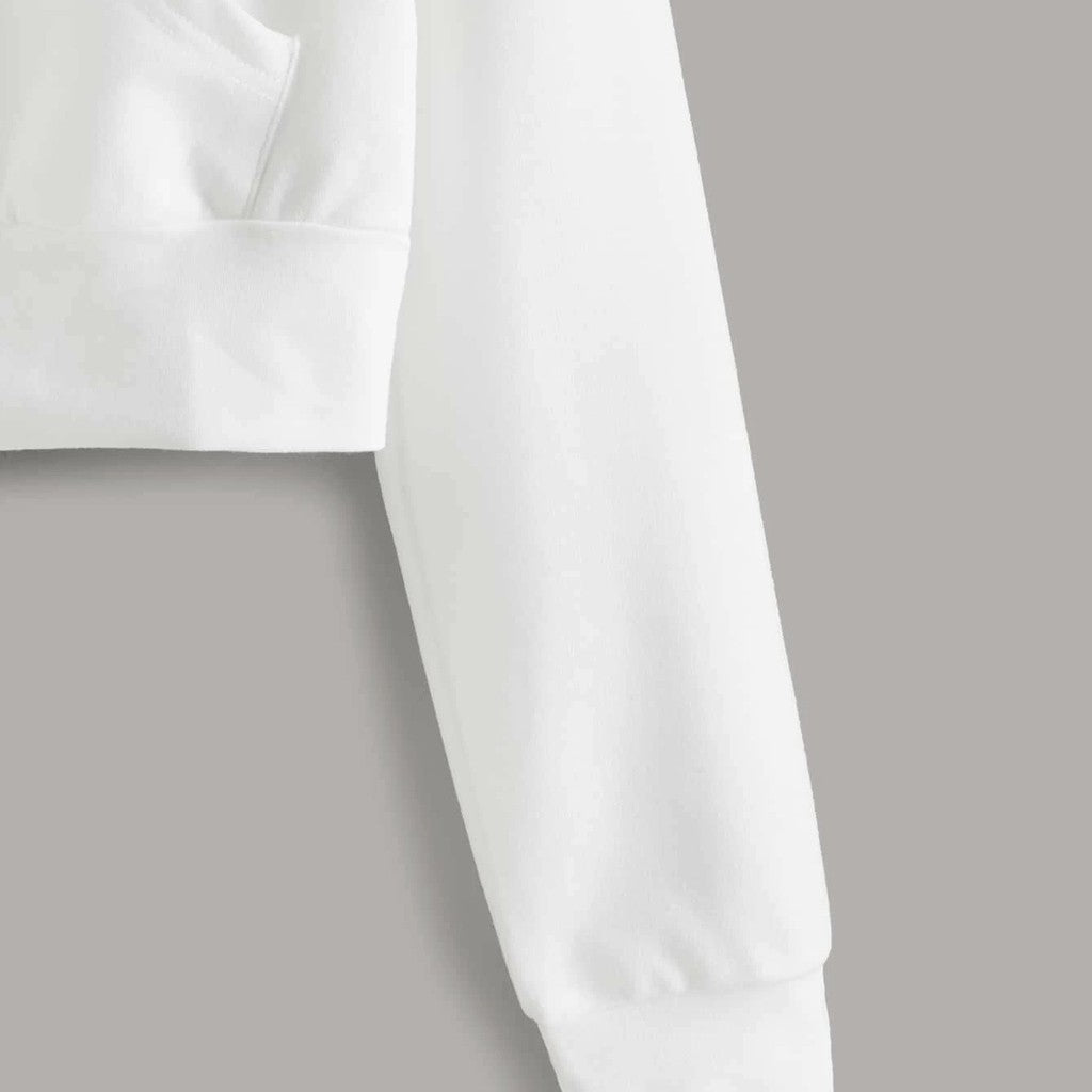 Draw String Zip Up Cropped Hoodies For Teen Girls Black White Gray Hooded Sweatshirts Harajuku Korean Fashion Crop Tops Jackets