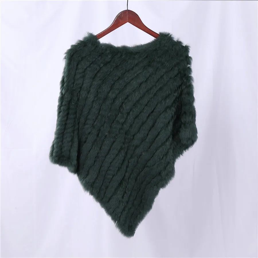 Genuine Rabbit Fur Knitted Natural Fur Poncho Fashion Wrap Coat Shawl Lady Scarf Natural Fur Wedding Party Wholesale Cape
