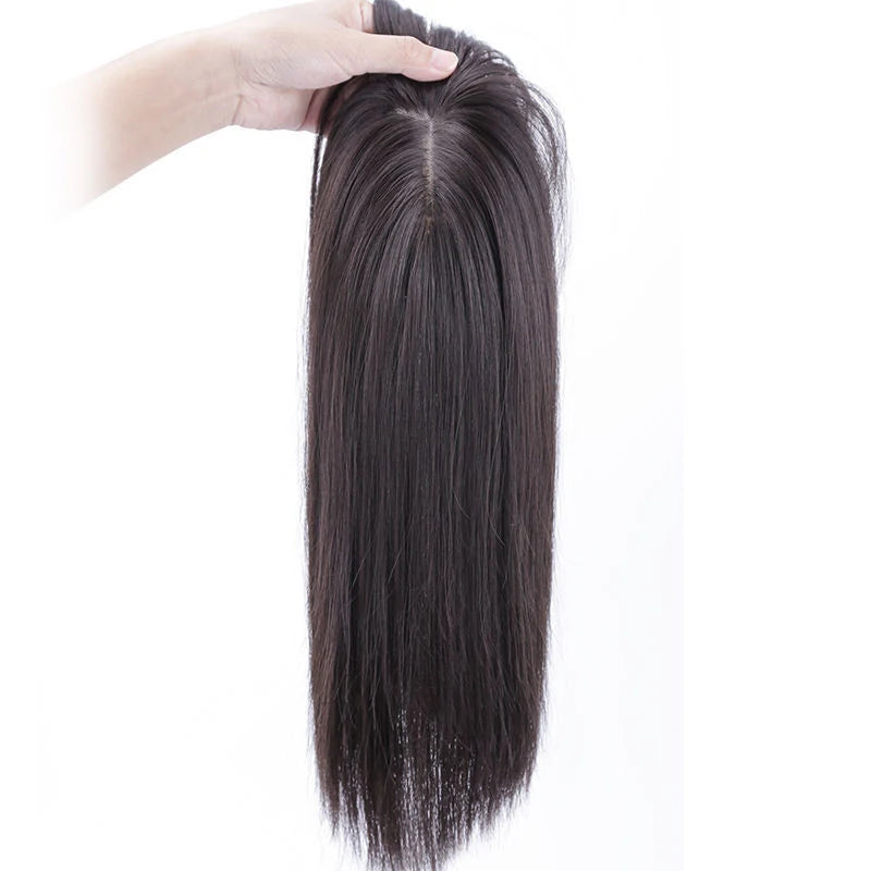 AOOSOO Long Straight Hair with Black Brown Hairpin Bangs High Temperature Fiber Hair Topper Clip In hair Extensions 2styles