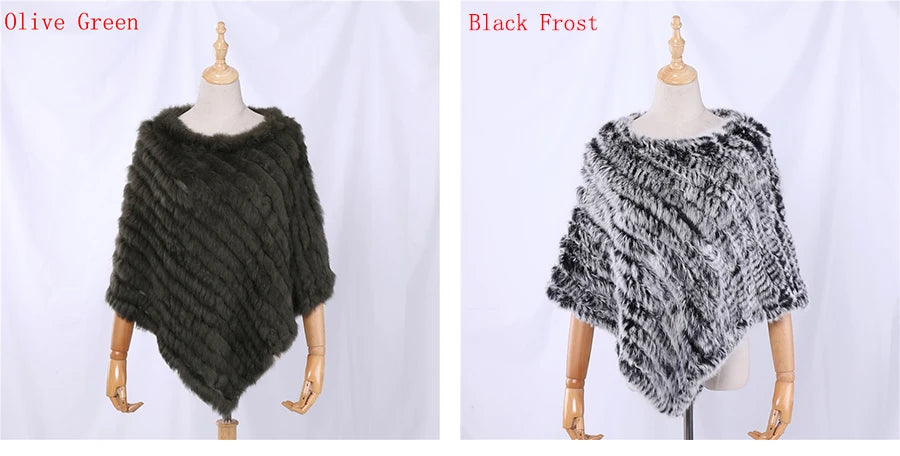 Genuine Rabbit Fur Knitted Natural Fur Poncho Fashion Wrap Coat Shawl Lady Scarf Natural Fur Wedding Party Wholesale Cape