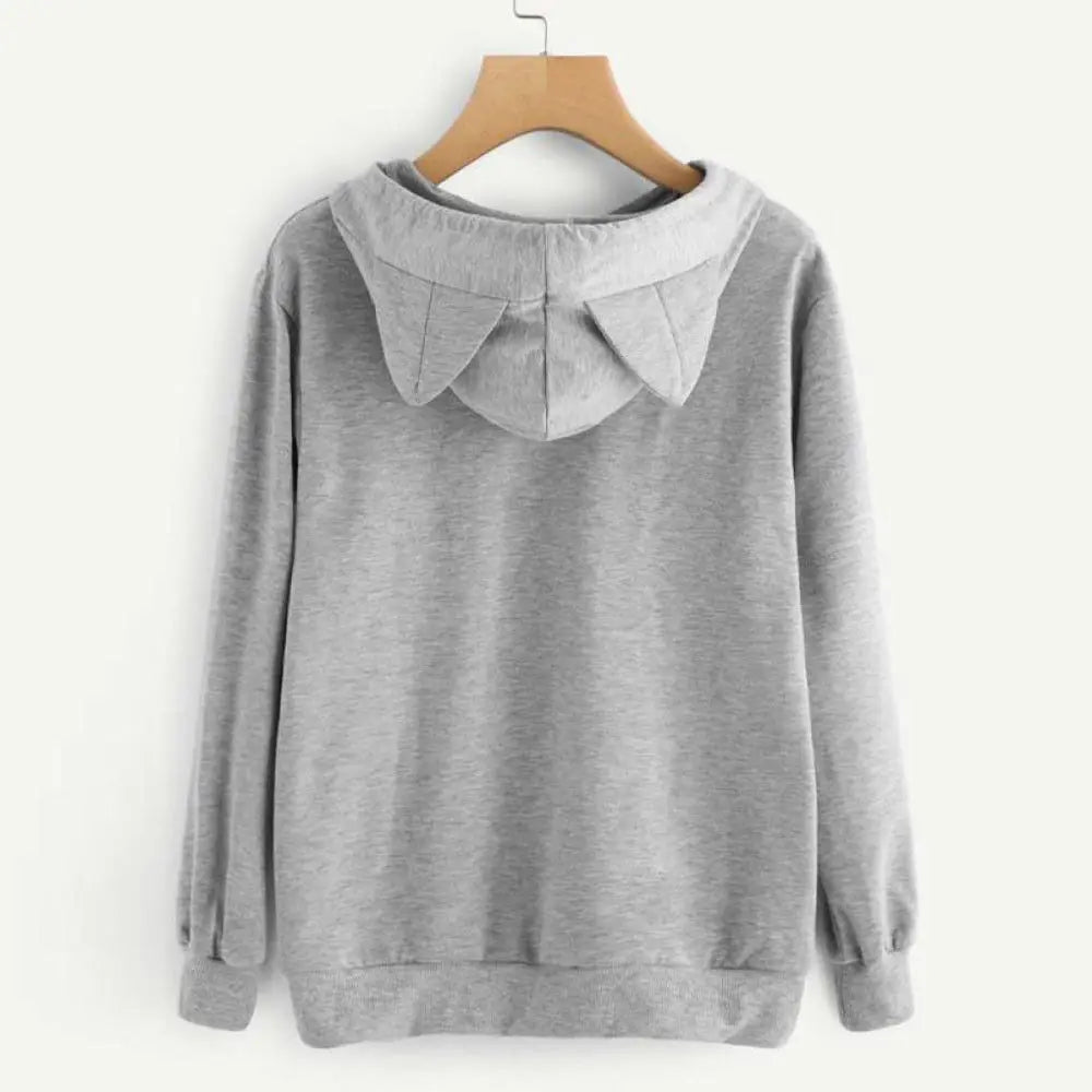 New Women Hoodies Sweatshirt Kawaii Pink Winter Cat Pattern Long Sleeve Hooded Sweatshirts Harajuku
