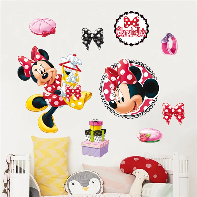 Cartoon Mickey Minnie Wall Stickers For Kids Room Bedroom Wall Decoration Movie Posters Door Sticker Gifts for kids
