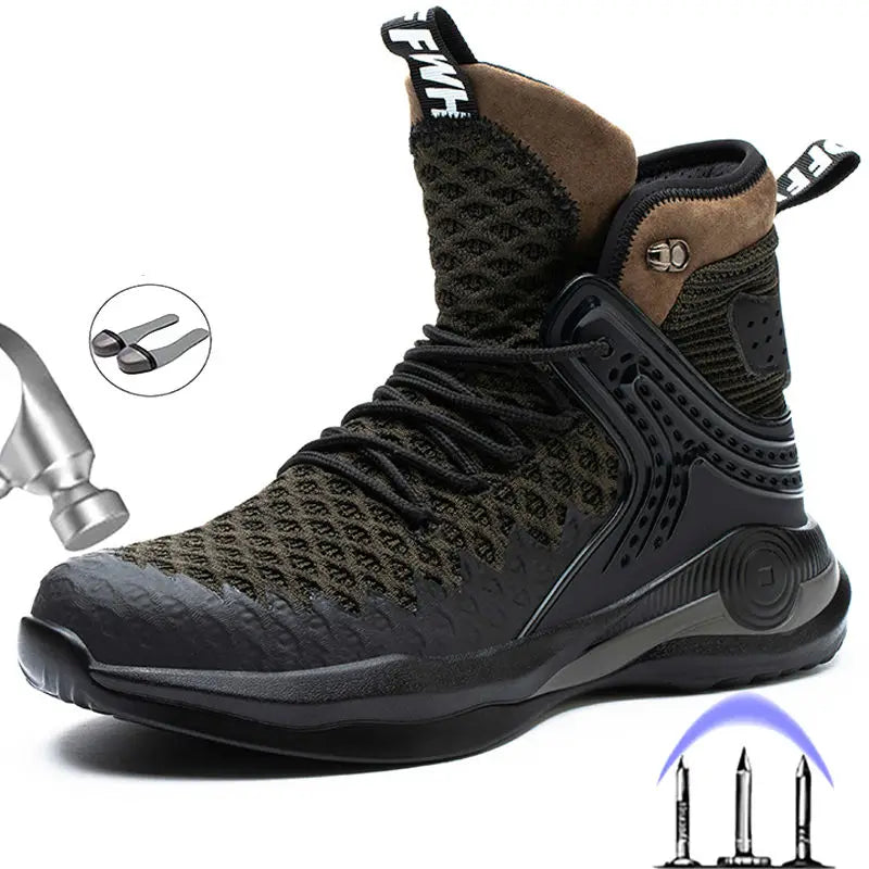 Genuine Leather Work Boots Winter Men Safety Shoes Plus Velvet Warmth Non-slip Steel Toe Cap Indestructible Work Shoes Designer