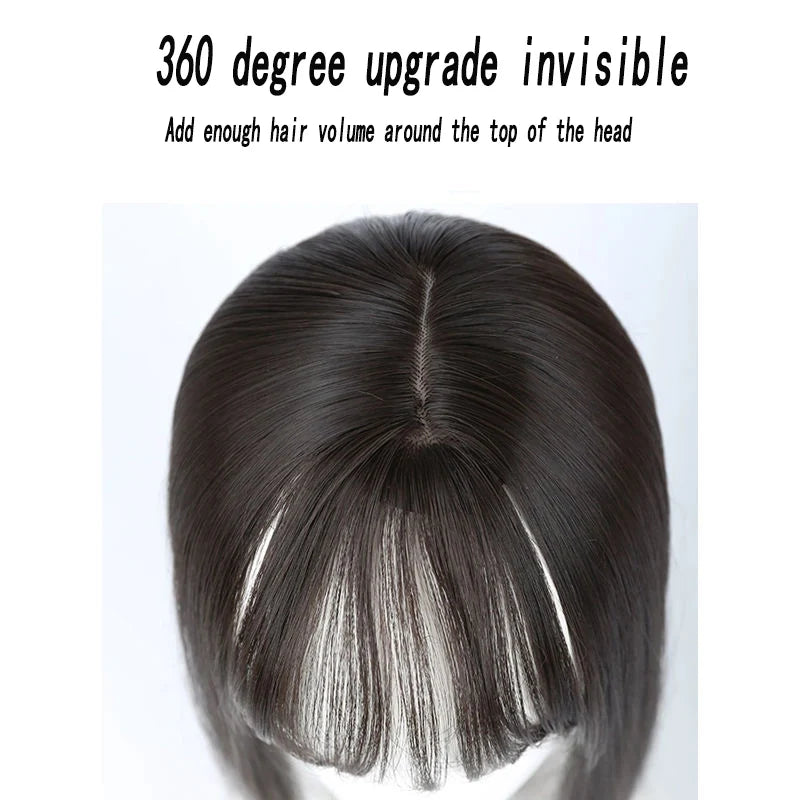 AOOSOO Long Straight Hair with Black Brown Hairpin Bangs High Temperature Fiber Hair Topper Clip In hair Extensions 2styles
