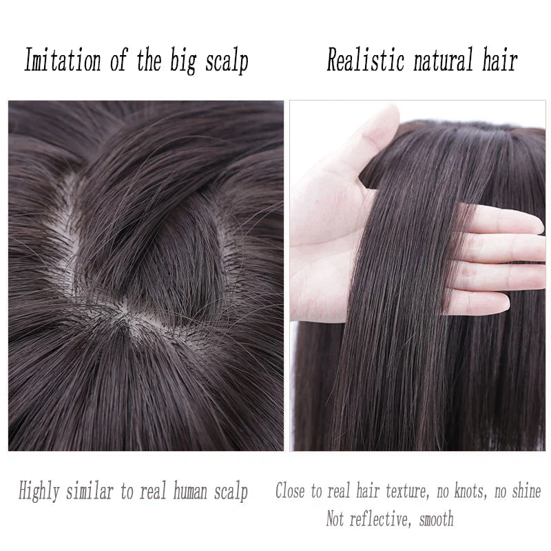 AOOSOO Long Straight Hair with Black Brown Hairpin Bangs High Temperature Fiber Hair Topper Clip In hair Extensions 2styles