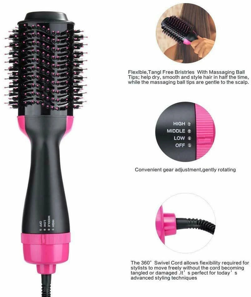 3 In 1 Electric Hair Straightener Brush Hair Curler Hair Dryer Brush Rotating Hot Air Comb Negative Ion Hair Styler Comb