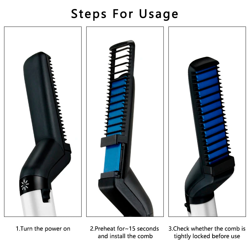 Electric Hair Comb Brush Beard Straightener Multifunctional Quick Men's Hair Straightening Iron Heated Hair Comb Show Cap Styler
