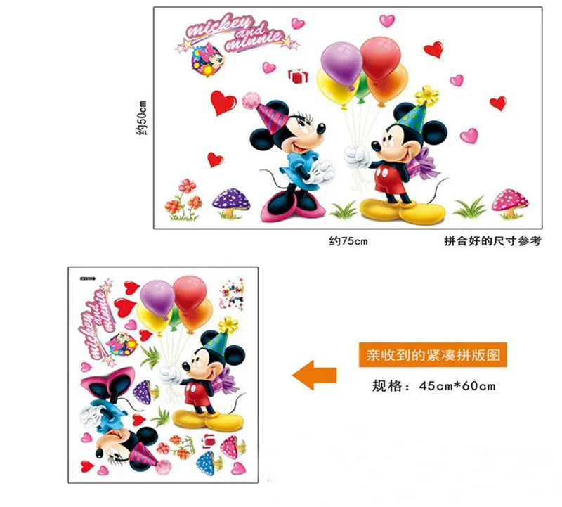 Cartoon Mickey Minnie Wall Stickers For Kids Room Bedroom Wall Decoration Movie Posters Door Sticker Gifts for kids