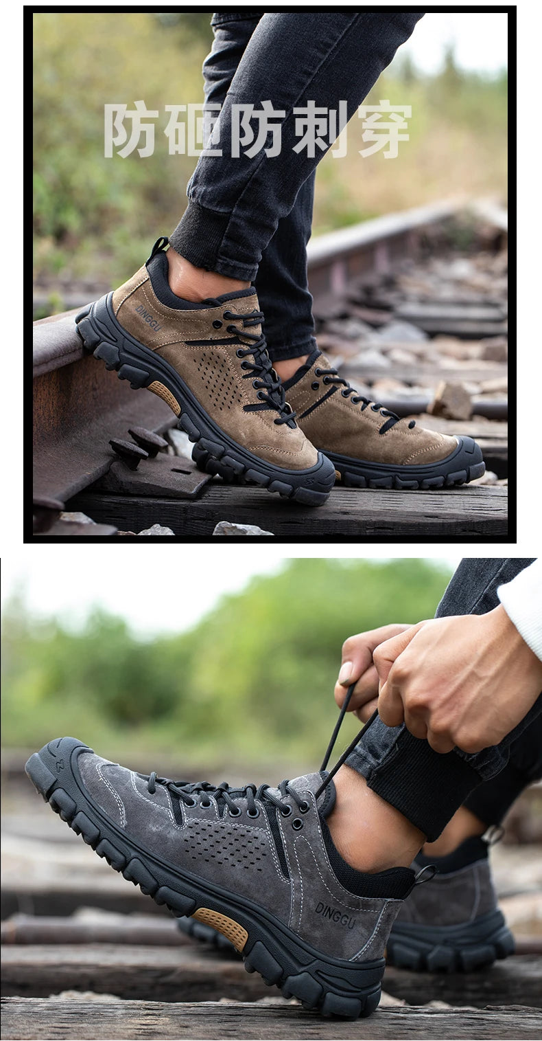 Genuine Leather Work Boots Winter Men Safety Shoes Plus Velvet Warmth Non-slip Steel Toe Cap Indestructible Work Shoes Designer