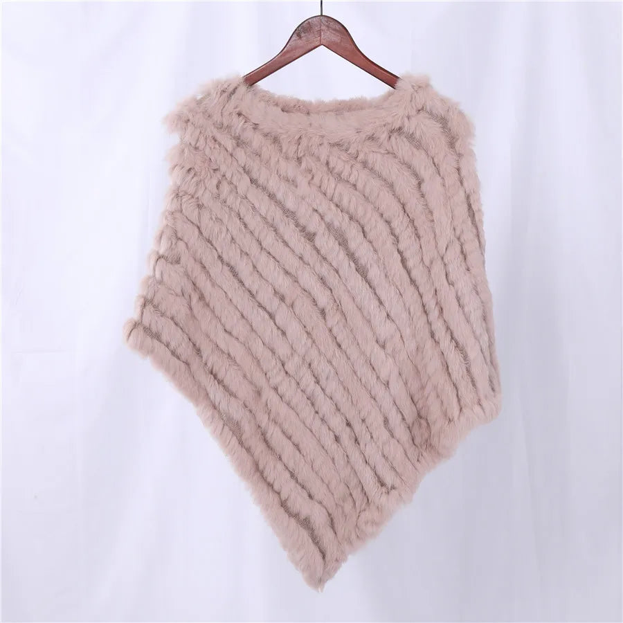 Genuine Rabbit Fur Knitted Natural Fur Poncho Fashion Wrap Coat Shawl Lady Scarf Natural Fur Wedding Party Wholesale Cape