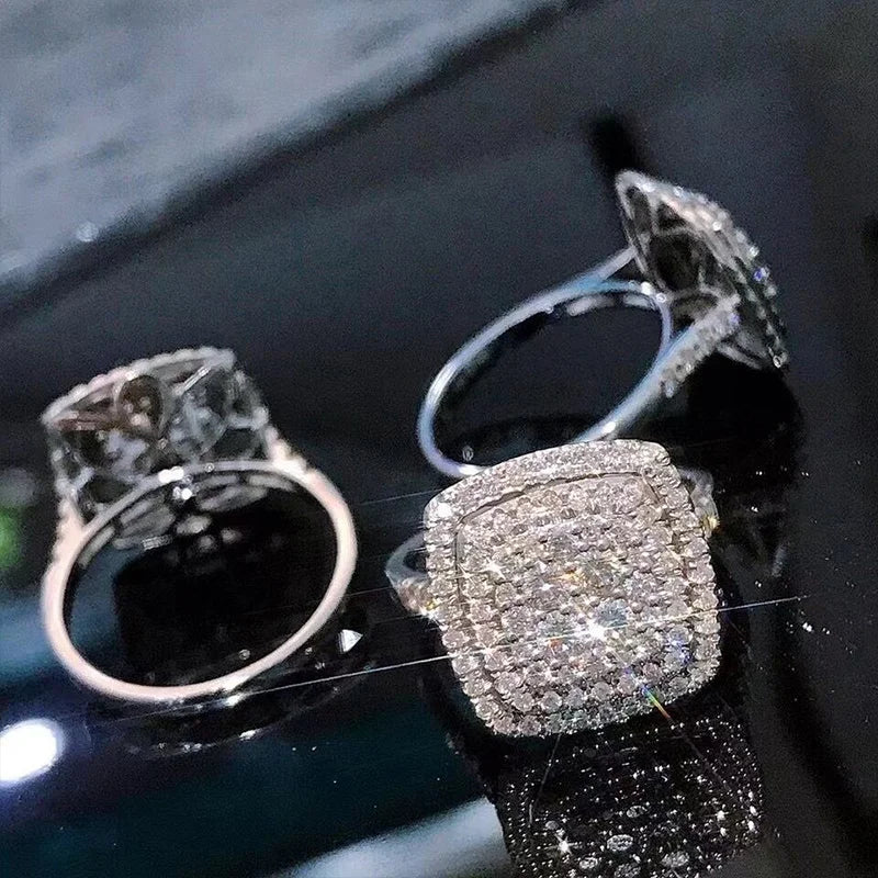 Huitan Bling Bling Cubic Zirconia Rings for Women Fashion Square Shaped Luxury Female Accessories Party Versatile Trendy Jewelry