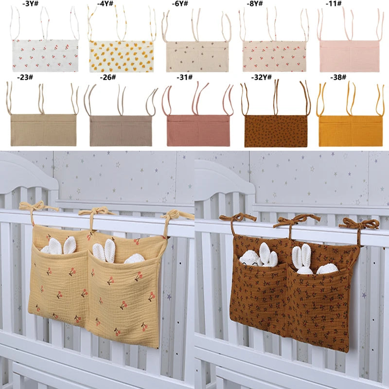 Baby Bed Hanging Storage Bags Cotton Newborn Crib Organizer Toy Diaper Pocket for Crib Bedding Set Accessories Nappy Store Bags