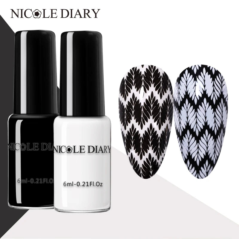 NICOLE DIARY 6pcs Nail Stamping Polish Cuticle Oil Nail File Set 4/2pcs Stamp Printing Nail Art Lacquers DIY Stamping Tool Kits