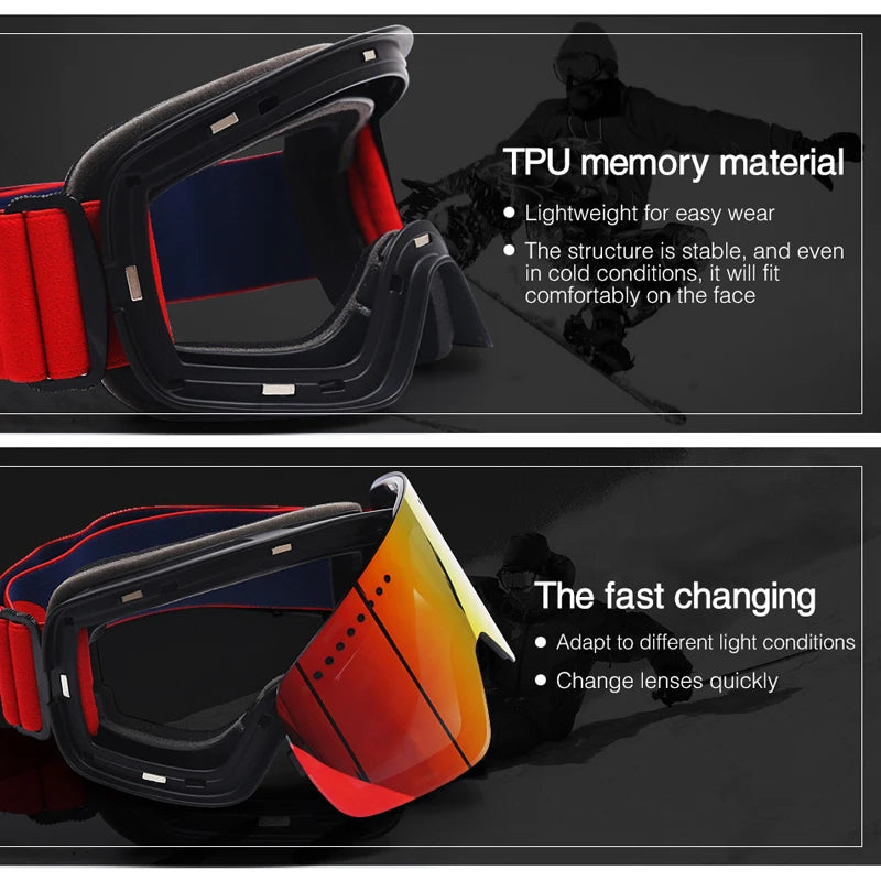 Magnetic Ski Goggles Winter Snow Sports Snowboard Goggles Anti-fog UV Protection Snowmobile Spherical Riding Skiing Eyewear Mask