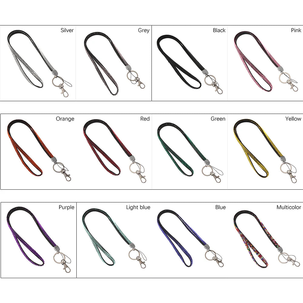 12Colors Mobile Phone Hanging Rope Rhinestone Bling Crystal Lanyard Badge ID Card Holder Neck Strap Sparkly Clip Office Supplies