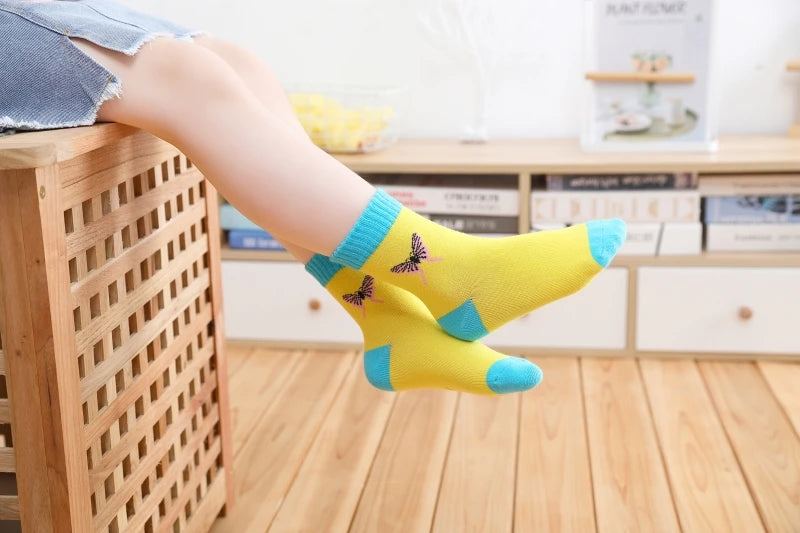 Spring Autumn Girls Socks Butterfly Cotton Candy Colors Socks For Girls 1- 16 Year Kids Socks 5 pairs/lot