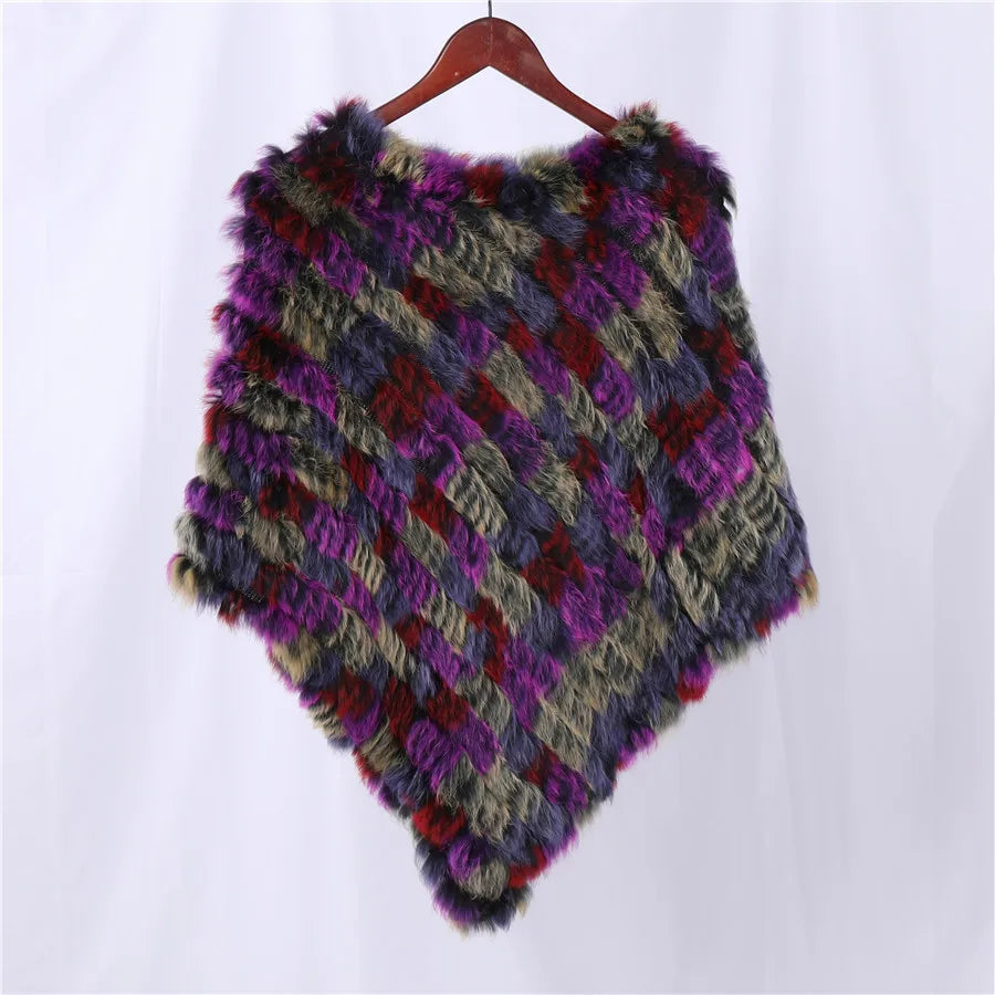 Genuine Rabbit Fur Knitted Natural Fur Poncho Fashion Wrap Coat Shawl Lady Scarf Natural Fur Wedding Party Wholesale Cape