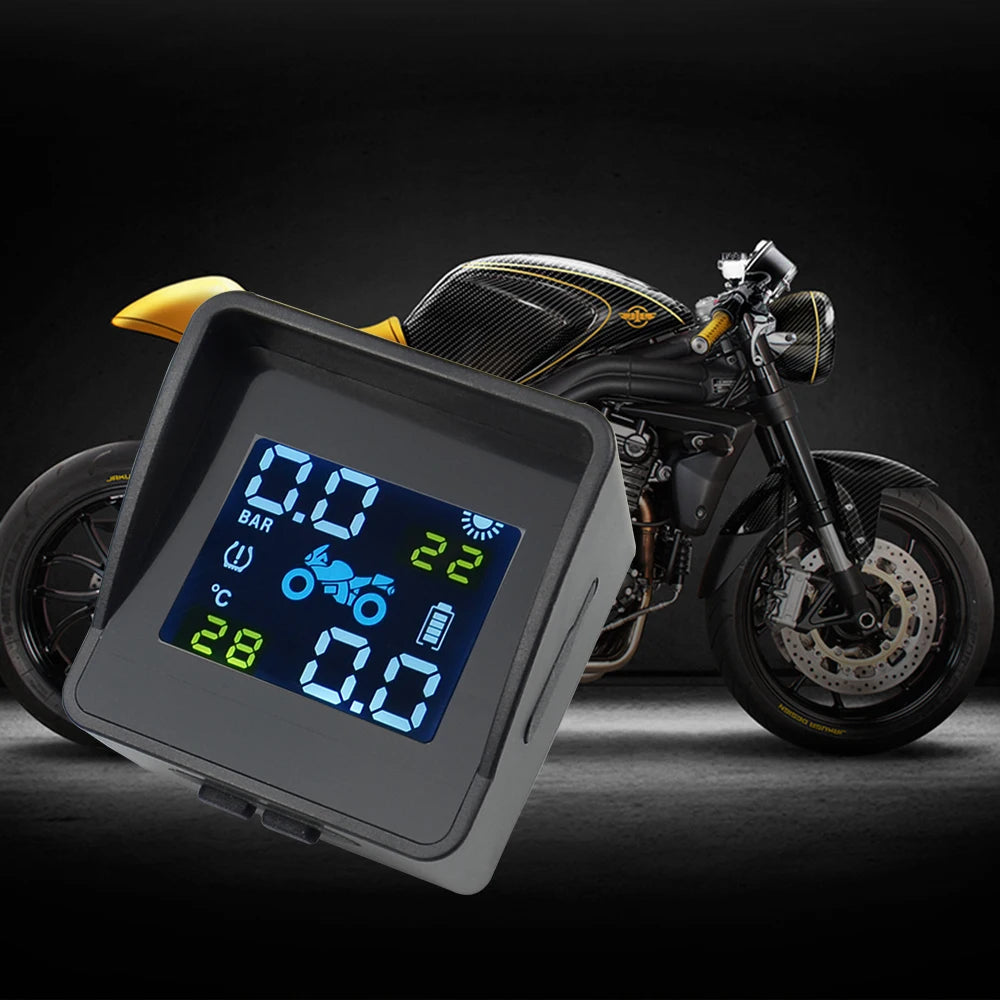 Best quality USB Solar Charging Motorcycle TPMS Motor Tire Pressure Tyre Temperature Monitoring Alarm System with 2 External