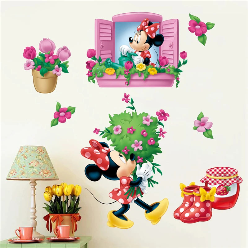 Cartoon Mickey Minnie Wall Stickers For Kids Room Bedroom Wall Decoration Movie Posters Door Sticker Gifts for kids