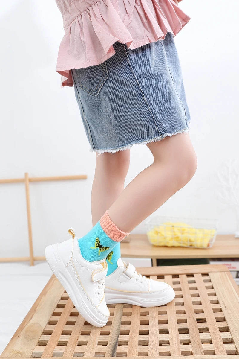 Spring Autumn Girls Socks Butterfly Cotton Candy Colors Socks For Girls 1- 16 Year Kids Socks 5 pairs/lot