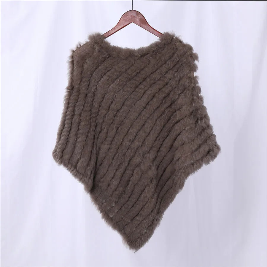 Genuine Rabbit Fur Knitted Natural Fur Poncho Fashion Wrap Coat Shawl Lady Scarf Natural Fur Wedding Party Wholesale Cape