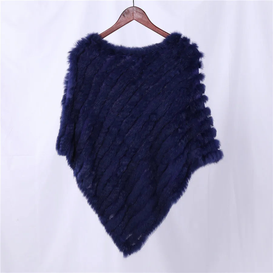 Genuine Rabbit Fur Knitted Natural Fur Poncho Fashion Wrap Coat Shawl Lady Scarf Natural Fur Wedding Party Wholesale Cape