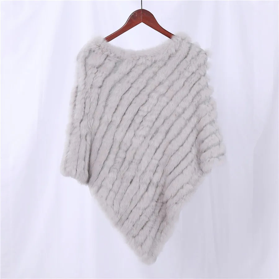 Genuine Rabbit Fur Knitted Natural Fur Poncho Fashion Wrap Coat Shawl Lady Scarf Natural Fur Wedding Party Wholesale Cape