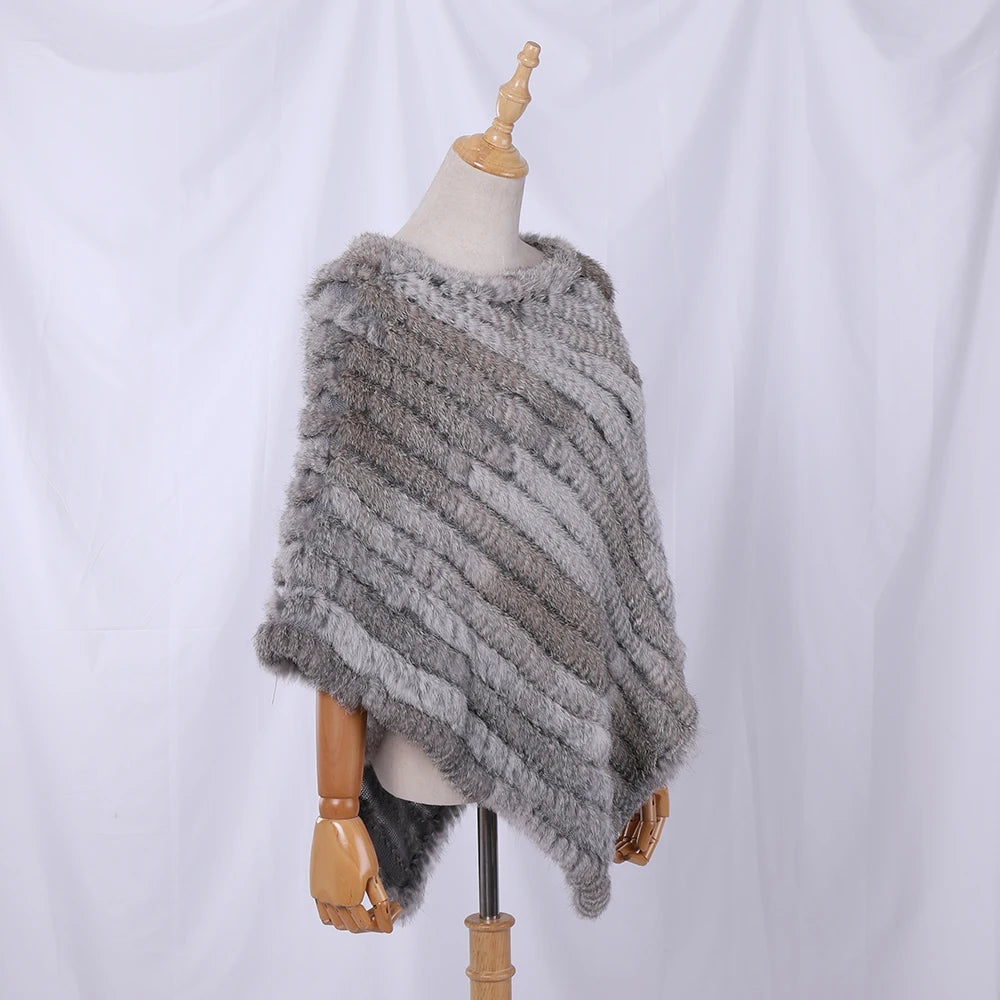 Genuine Rabbit Fur Knitted Natural Fur Poncho Fashion Wrap Coat Shawl Lady Scarf Natural Fur Wedding Party Wholesale Cape