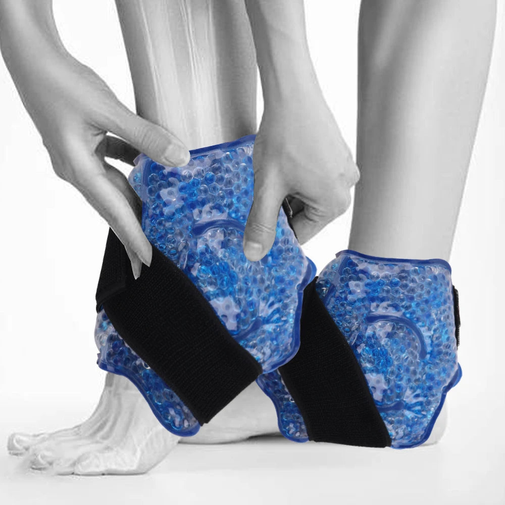 Reusable Ankle Brace Ice Pack for Hot Cold Therapy Flexible Gel Beads Foot Cooling Aid Sports Injuries Pain Relief Ankle Support